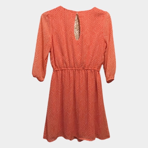 BeBop Orange & White Chevron Print V-Neck Elastic Waist 3/4 Sleeveless Dress EUC - Picture 8 of 8
